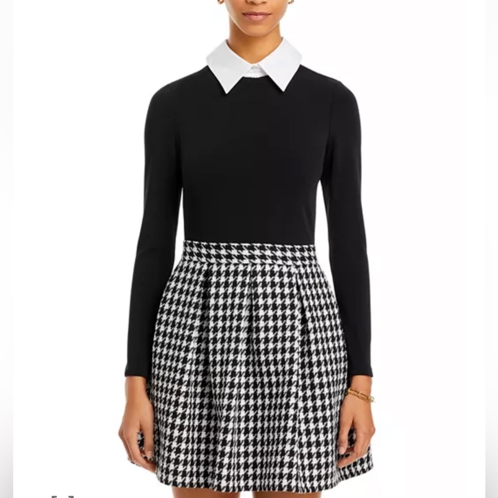 Alice and Olivia Chara Houndstooth Pleated Mini Dress NWT